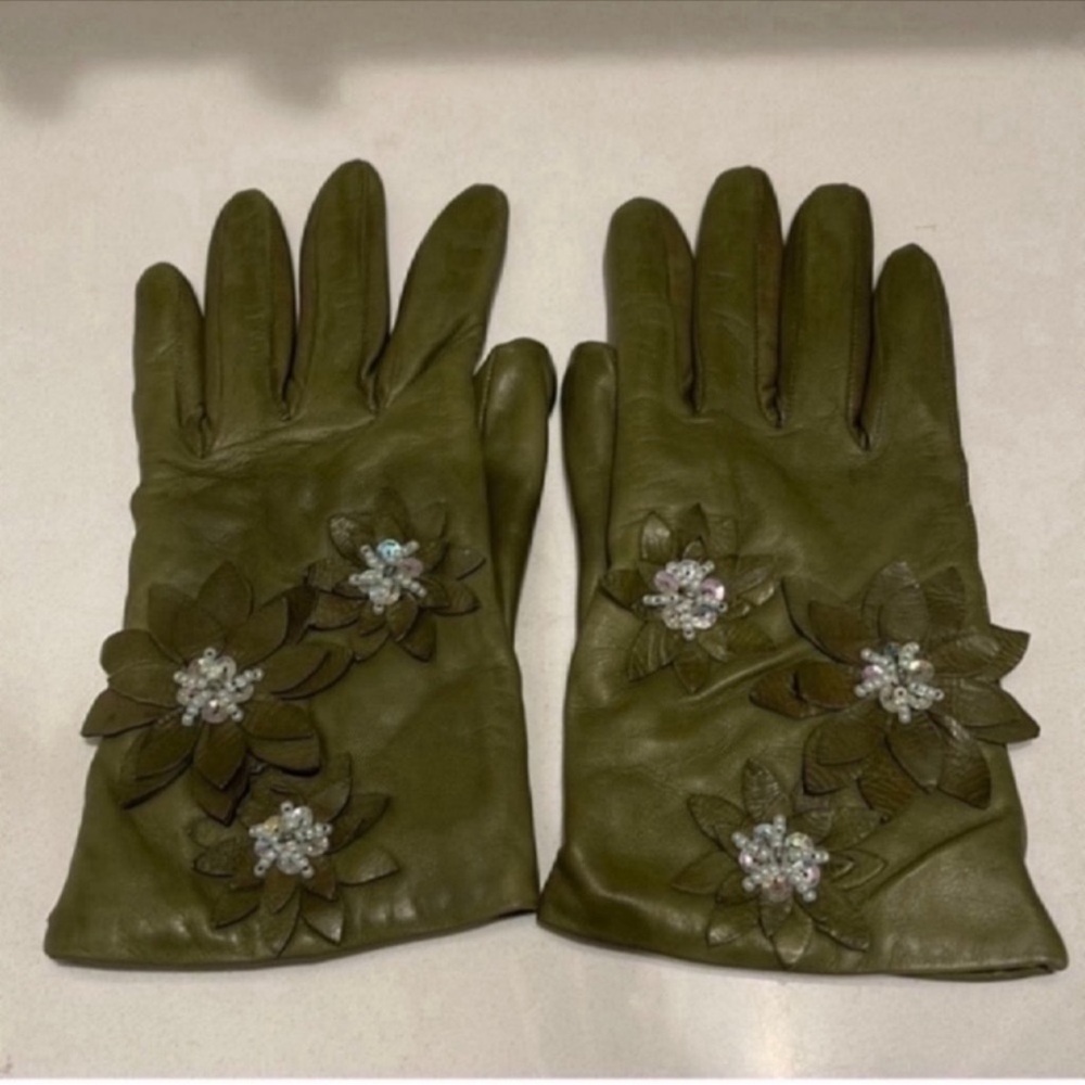 Vintage leather cashmere lined gloves s L